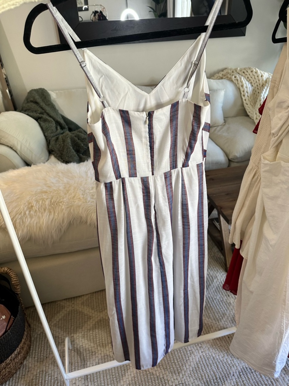 Banana Republic White and Navy Striped Midi Dress with Front Tie 0 - Picture 7 of 10